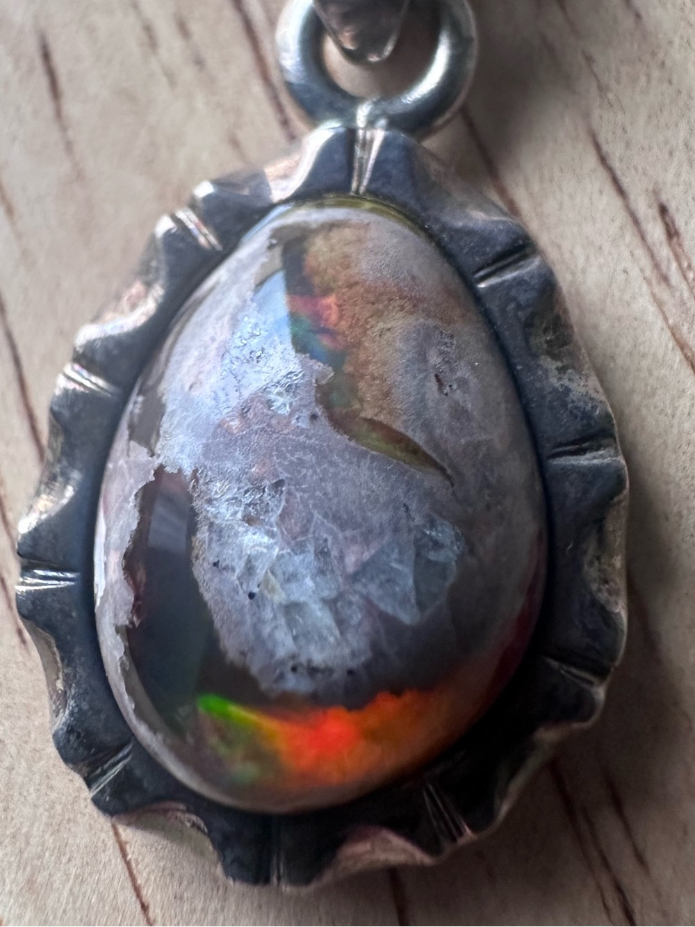 VINTAGE STERLING SILVER CANTERA OPAL IN MATRIX PENDANT “FIRE FLASH” - Picture 3 of 5